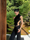 OUDE WAAG High Neck Shirred Halter Vest OW-OW-25SS-TP02-HEI (BL900 Black) (OW-25SS-TP02 OW-25PF-TP03)